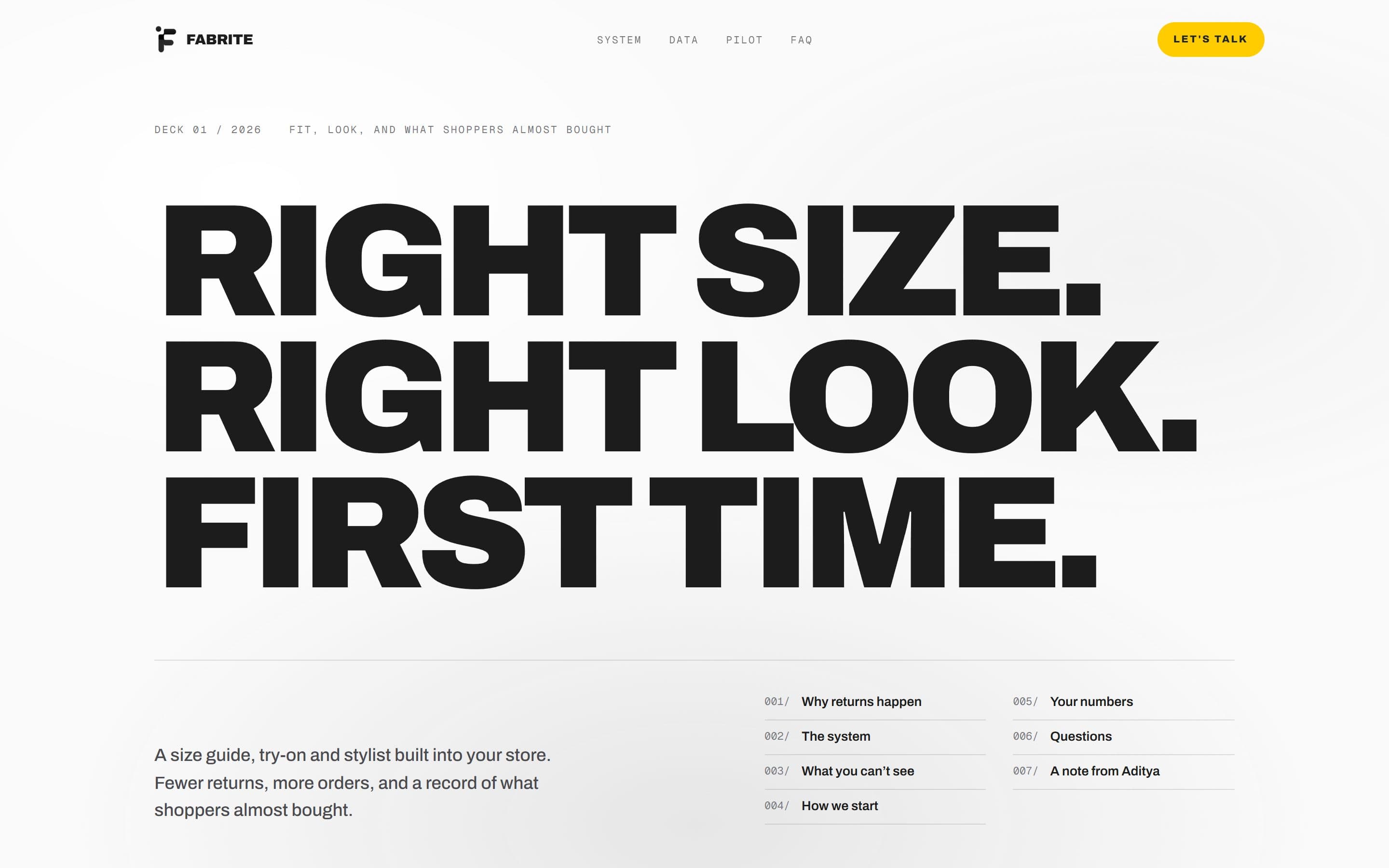Pitch deck system for Fabrite